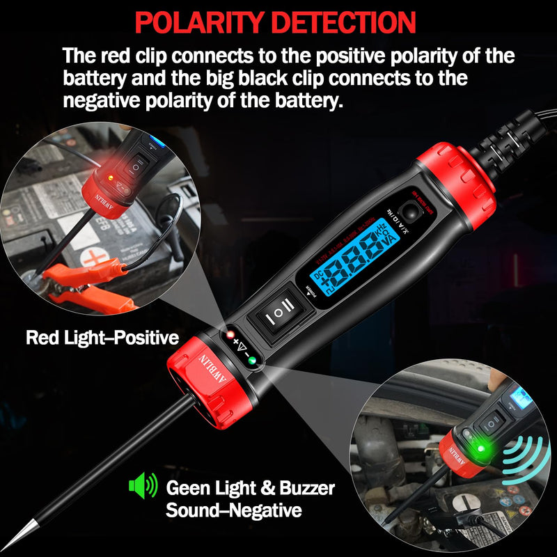Upgrade Power Circuit Probe Tester, LCD Digital Automotive Test Light with Voltmeter&Illumination, DC Auto Voltage Tester, Relay Fuse Component Continuity Current Resistance Frequence Test.