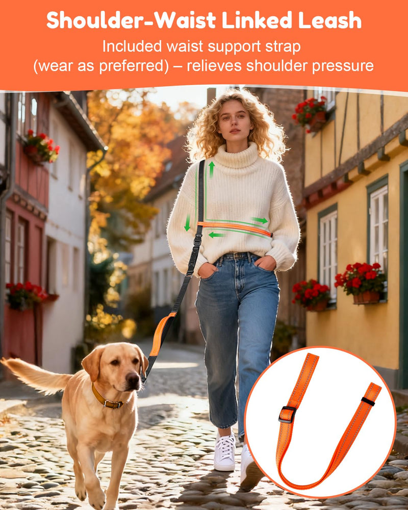 XiaZ Hands Free Dog Leash,Versatile Crossbody Dog Leash with Waist Support Strap,5.9-8 FT Waist Belt with Double Handles for Small Medium and Large Dogs Walking, Running and Jogging, Black