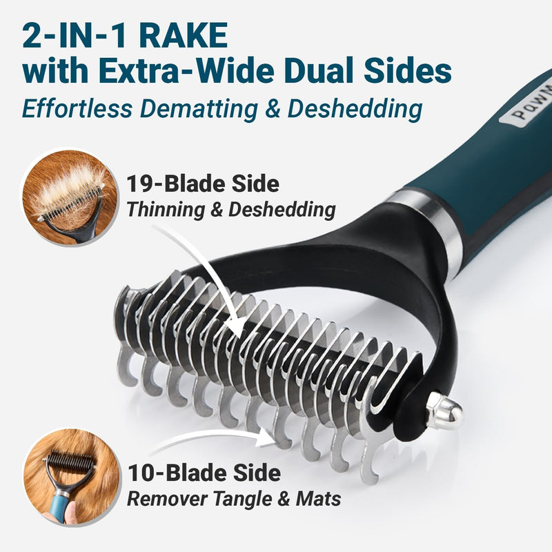 Deshedding Dog Brush Dog Comb Combo, Professional Undercoat Rake, Pet Grooming Brush for Dog Cat Grooming Supplies, Dematting Deshedding Brush Dogs Shedding Tool for Long Matted Haired Pets Blue - BeesActive Australia