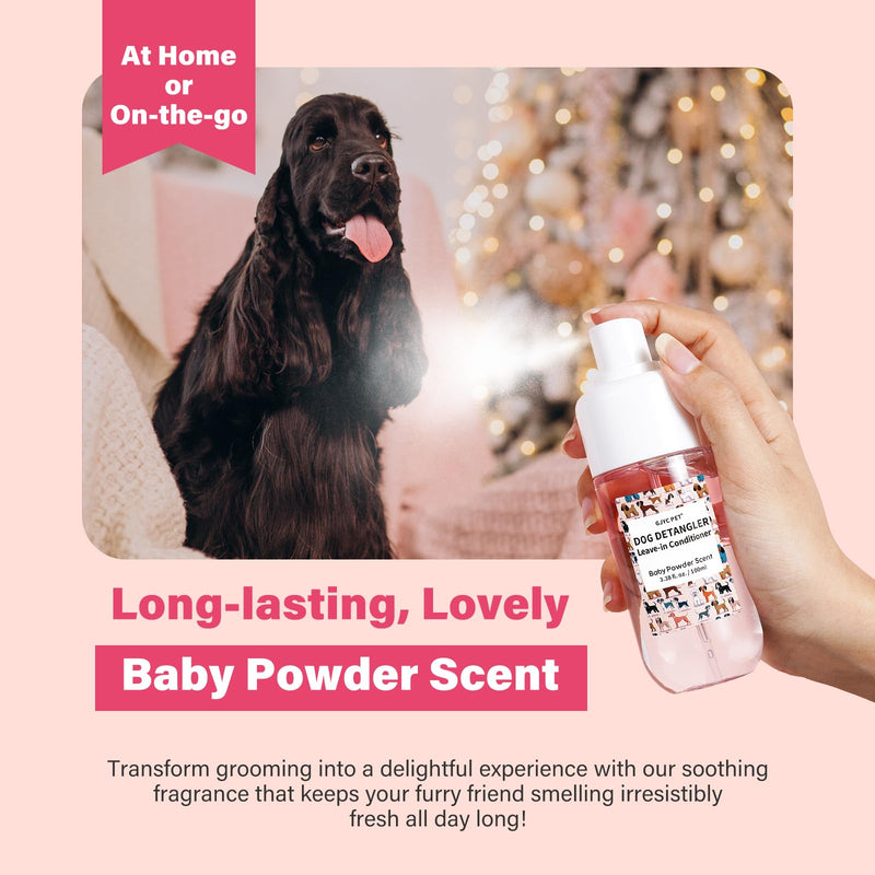 Dog Detangler & Dematting Spray - Leave-in Formula, Baby Powder Scent | Infused with Coconut Oil, Jojoba Oil, and Squalane for Easy, Tangle-Free Grooming - 3.38 fl. oz - BeesActive Australia