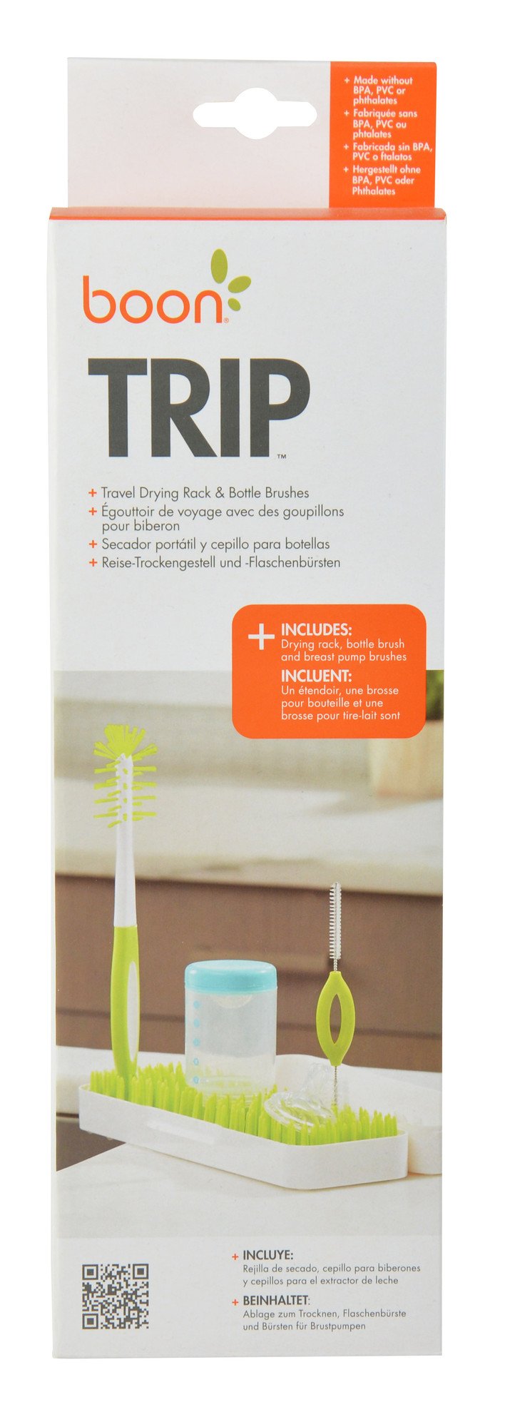 Boon Trip Silicone Travel Bottle Drying Rack - Portable Baby Bottle Drying Rack and Baby Bottle Brush Set - Travel Bottle Cleaner Kit - Baby Travel Essential - Green and White - BeesActive Australia