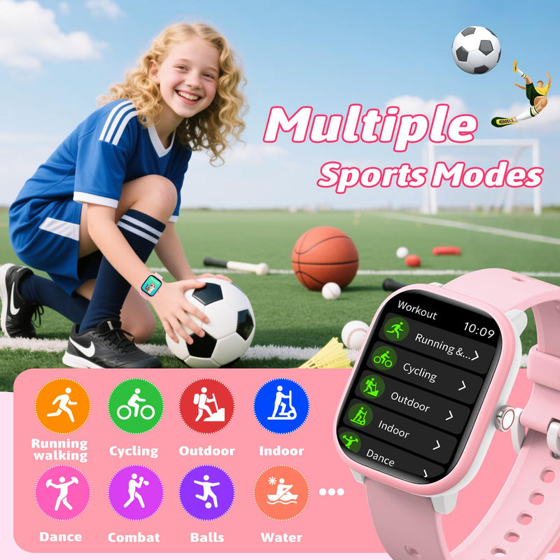 Smart Watch for Kids Girls Boys No APP/Phone Needed, 1.8" IP68 Waterproof Sport Kids Watch Pedometer, Heart Rate, Sleep Monitor, Step Counter, 12 Puzzle Games for Girls Boys Teens 6-16 Pink - BeesActive Australia
