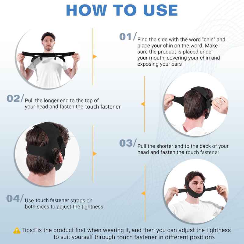 NOIKO Anti Snoring Chin Strap Adjustable, High Elasticity Traceless Chin Strap for Sleeping, Effective Anti Snoring Device, Snore Stopper Breathable and Durable for Adult 1 Black M