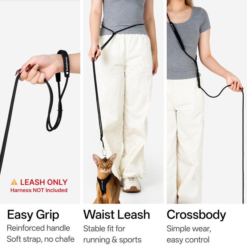 Hands Free Cat Leash Lightweight 4.1-7.2FT Adjustable Durable Rope Leash with Padded Handle, Versatile Crossbody Waist Lead for Cats Puppy ≤26lbs Outdoor Walking (Olive, S) Olive S 4.1-7.2FT - BeesActive Australia