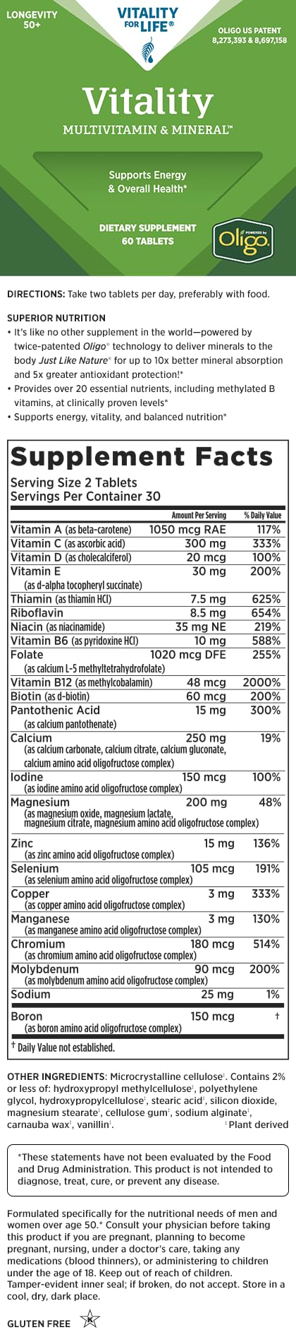 Melaleuca Multivitamin & Mineral Longevity Supplement for Men & Women 50+, Powered by Oligo (60 Tablets) — Supports Energy & Overall Health / Organically Bound for Maximum Absorption and Antioxidant Protection | For men & women 50+. Powered by Oligo fo...