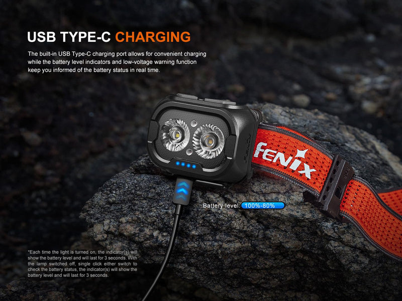 Fenix HL18R-T V2.0 800 Lumen Trail Running Headlamp, USB-C Rechargeable, White and Warm White Lights, Red Lights, Compatible with 3X AAA Batteries, (Black) Black - BeesActive Australia