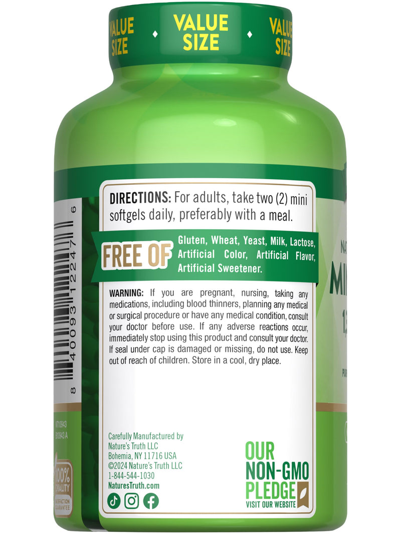 Nature's Truth Fish Oil Omega 3 | 1340 mg | 200 Mini Softgels | Burpless Lemon Flavor Pills | Non-GMO & Gluten Free Supplement