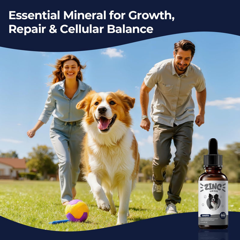 Zinc Drops for Dogs – Daily Mineral Support for Immune Balance & Skin Health, Liquid Zinc Supplement, Easy to Mix, Bacon Flavor, 2 fl oz (60 mL)