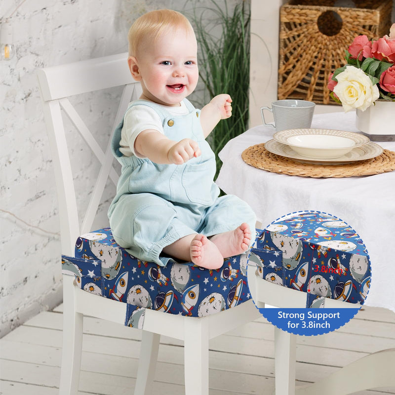 Booster Seat for Kitchen Chair - Toddler Non-Slip Portable Height Increasing Strong Support Seat Cushion Comfortable Detachable Easy to Clean Washable Booster Seat for Dining Table Lunar adventure-cyan blue - BeesActive Australia