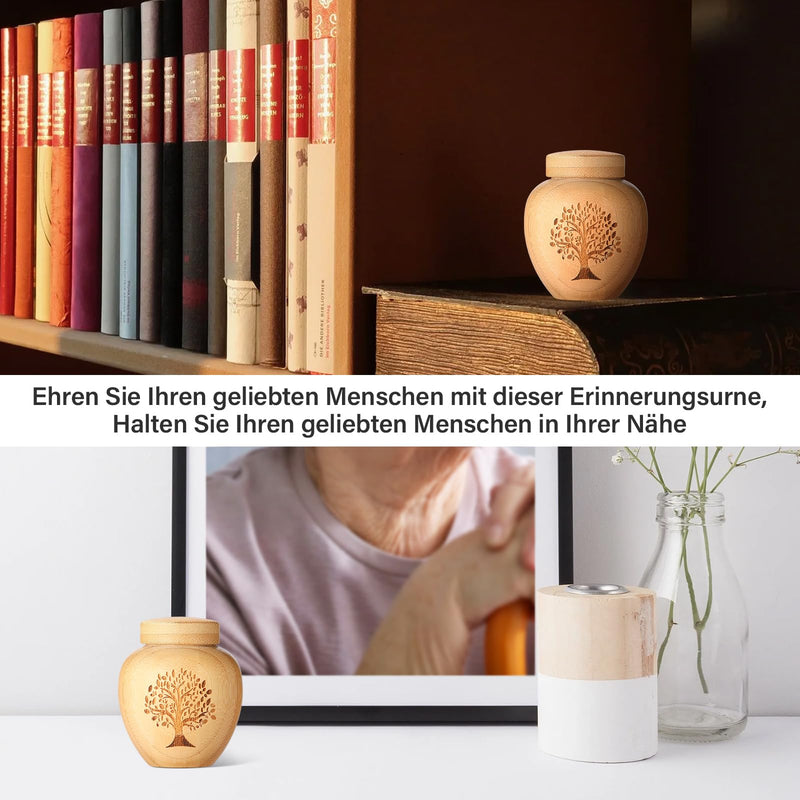 Small urn for human ashes made of bamboo, mini urn for human ashes with engraved tree of life pattern, mini keepsake urn for the ashes of pets (tree of life, 1 piece) tree of life, 1 piece - BeesActive Australia