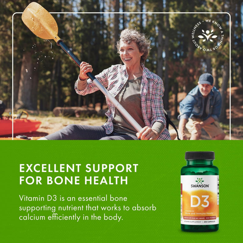Swanson Vitamin D3 1000 IU - 250 Softgels - Bone Health, Immune Support, and Muscle Function Supplement | Bone Health, Immune Support and Muscle Function Supplement for Strong Bones and Healthy Calcium Absorption 250 Count (Pack of 1)