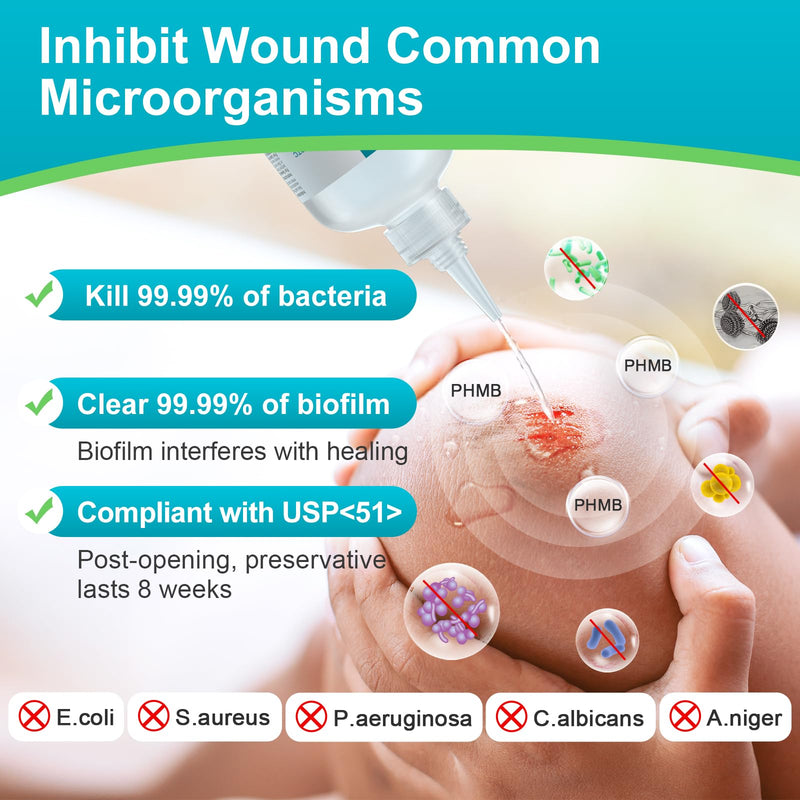 Dimora Skin and Wound Cleanser, OTC First Aid Antiseptic Cleanser,Moistening Absorbent Antibacterial Wound Dressings for Cuts, Abrasions, Lacerations, Burns, Skin Cleansing and Rinsing -2×8oz (16oz) 237ml*2