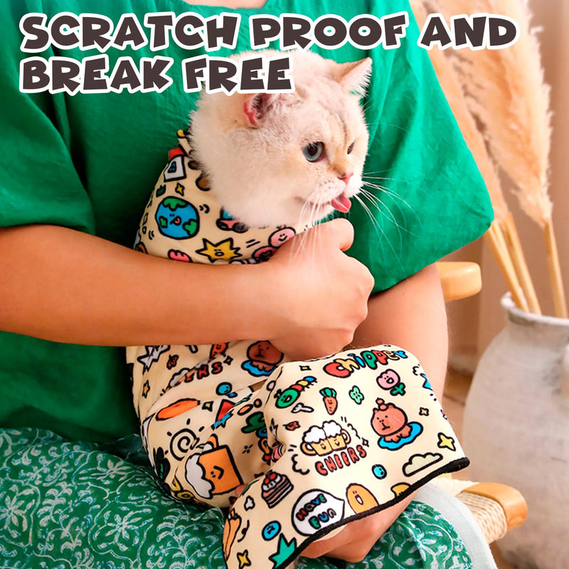 Cat Grooming Wrap, Self-Adherent Soft Cat Blanket to Wrap, Nail Clipping, Anti-Bite, Anti-Scratch, Anti-Escape Calming Wrap (Dalmatian Print-M) - BeesActive Australia