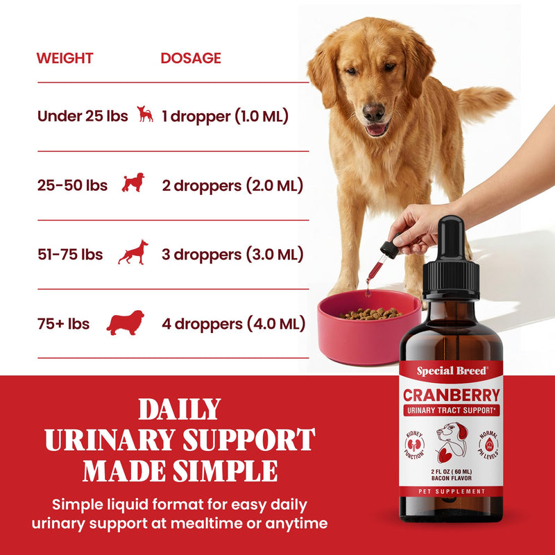 Cranberry Supplement for Dogs - Cranberry Extract for Dogs - Urinary Tract and Bladder Support - Kidney and Urine pH Support - Liquid Drops for Dogs and Cats - Bacon Flavor - 2 oz