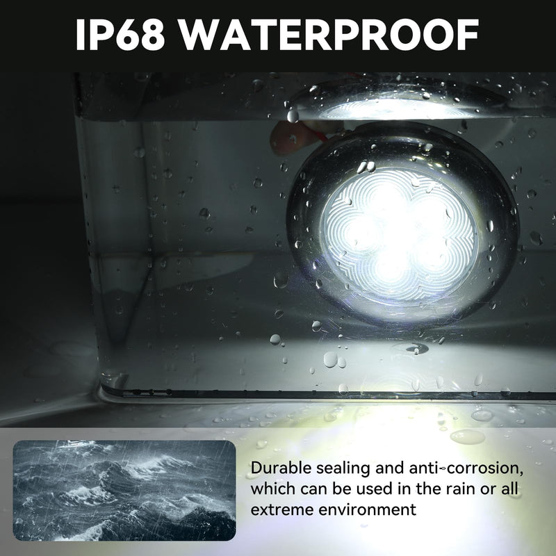 Boat Courtesy Lights, IP68 Waterproof Boat Interior Lights, Marine Navigation Stern Courtesy Night Fishing Lights, Stainless Steel Marine LED Lighting for Pontoon Bass Sailboat(4PCS White)