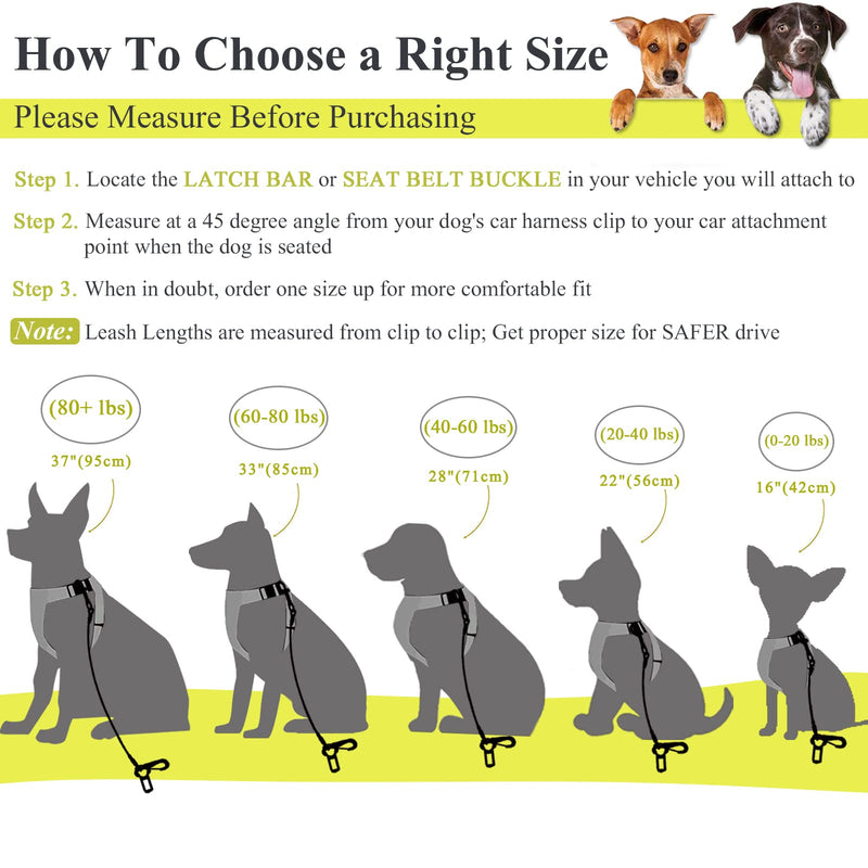 VIVAGLORY Dog Seat Belt, Chew Proof Waterproof Multi-Functional Dogs Safety Belt, Heavy Duty Steel Rope Pet Car Seatbelt Rrestraint Harness for Small Medium Dogs, 28", Black 28 Inch - BeesActive Australia