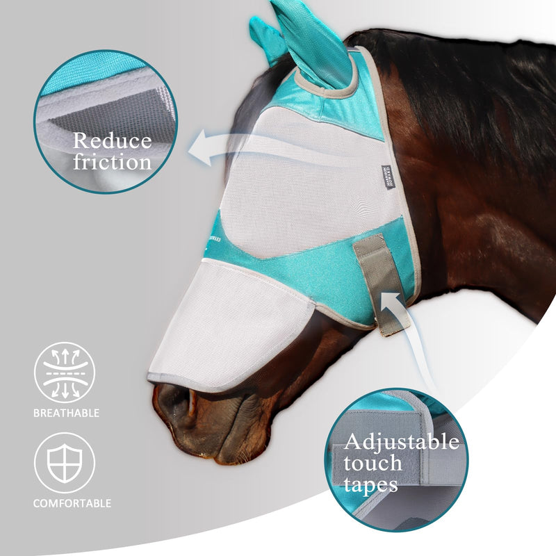 Harrison Howard Full Face Horse Fly Mask UV Protection and Breathable Mask for Equine Use Comfortable Fly Mask for Horses Mint L - BeesActive Australia