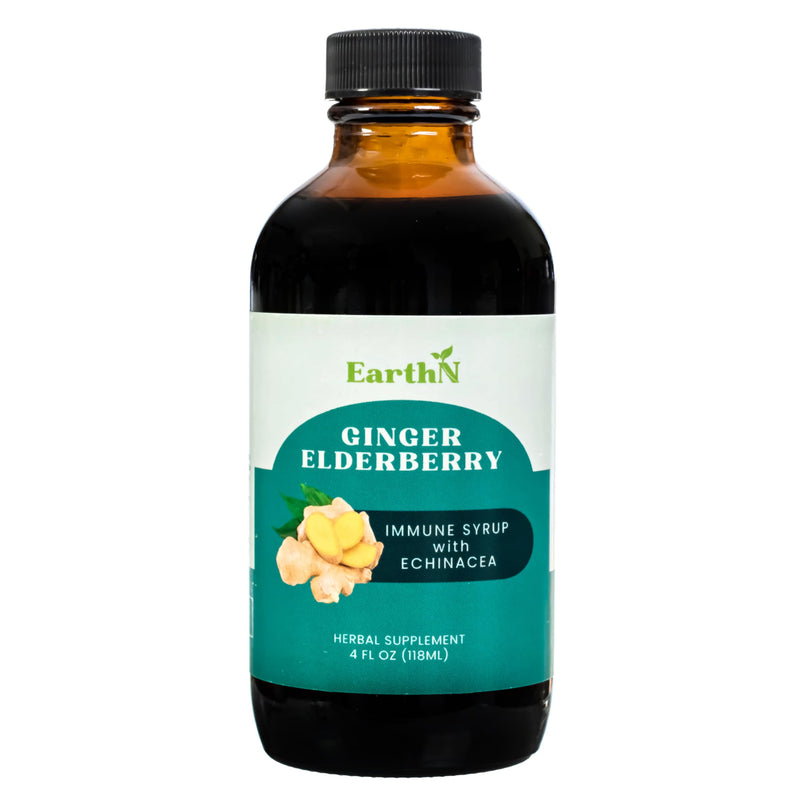 Ginger Elderberry Immune Defense Syrup with Echinacea, Vitamin C, Honey - Organic Super Premium Liquid - 100% Pure Ingredients - Natural Immunity Support Supplement (4 fl oz)