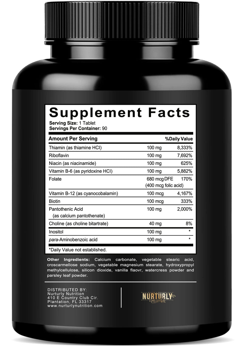 Vitamin B Complex - Contains All Essential B Vitamins - B1, B2, B3, B5, B6, B7, B9, B12 and Biotin - Super B Complex Vitamins for Energy, Immunity Support - 180 Tablets Vitamin B Tablet - 90 Count (Pack of 2)