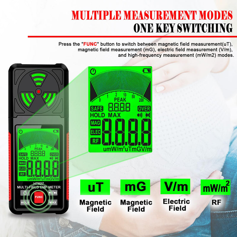 EMF Meter, 3-in-1 Portable Electromagnetic Field Radiation Detector Handheld EMF Tester for EF, RF, MF, WiFi Signal, Radio Frequency Detector Suitable for Home Office EMF Inspections Ghost Hunting - BeesActive Australia