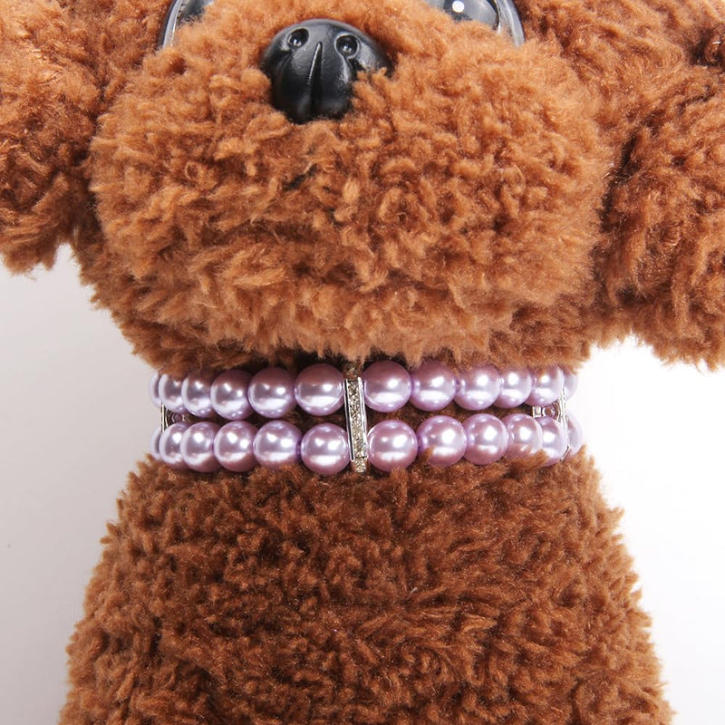 2 Rows Pearls Pet Dog Necklace Collar Bling Accessories Charm Pet Puppy Jewelry Puppy Chihuahua Yorkie Handmade Adjustable (Purple, Medium) Purple - BeesActive Australia