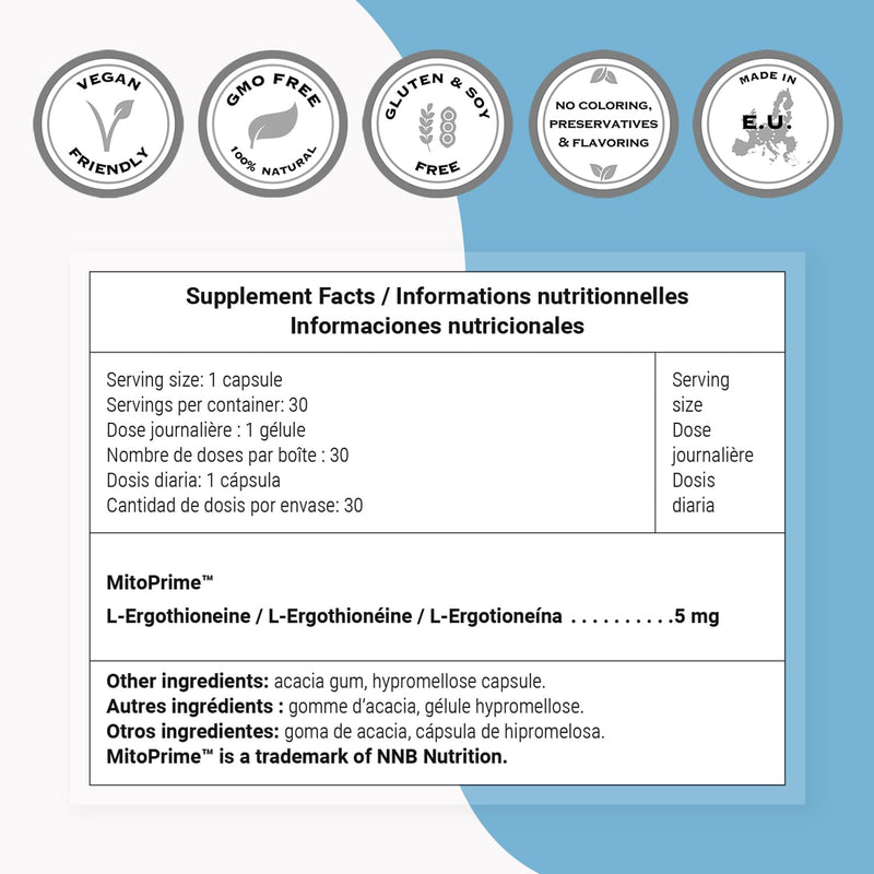 Supersmart L-Ergothioneine Supplement 5mg per Day (Advanced Antioxidant) | Non-GMO - 30 Vegetarian Capsules