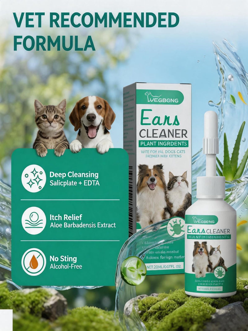 Gentle Ear Cleaning Solution for Dogs & Cats | Itchy Ear Relief, Ear Canal Cleaner & Deodorizer | Daily Ear Wash for Puppies, Kittens & Pets – Safe