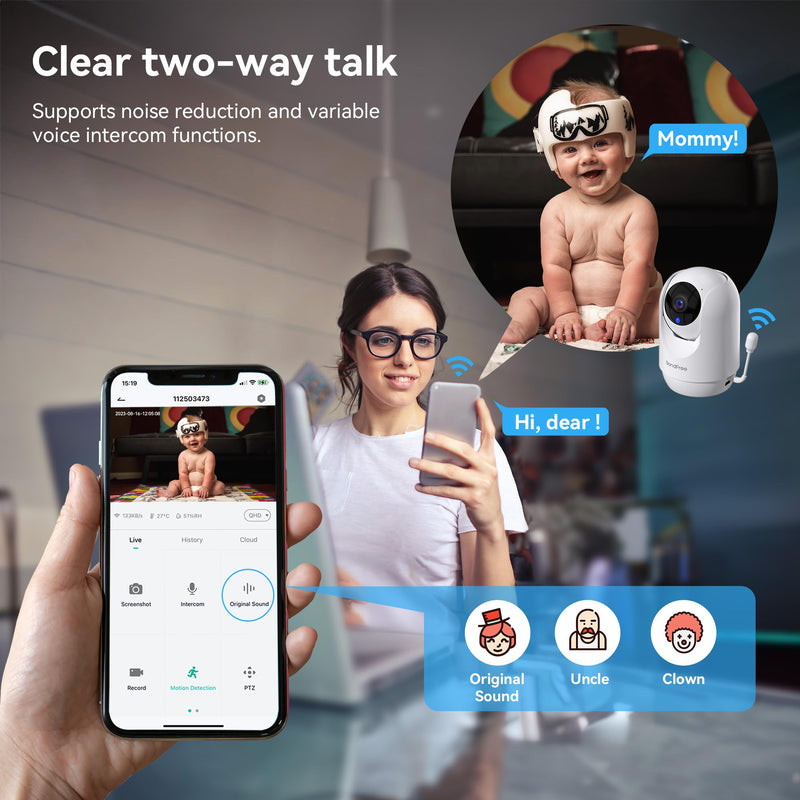 BondFree Baby Monitor with Camera and Audio, 2K Smart Baby Monitor with App,Temperature& Humidity,2-Way Talk,Night Vision,14 Lullabies,Cry & Motion Detection,4X Zoom-2.4Ghz WIFI Baby Monitor - BeesActive Australia