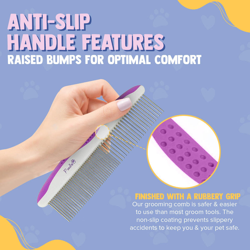 Poodle Pet Dog Combs for Grooming | 2 Pack | Stainless Steel Teeth Easily Remove Dirt | Proper Care Prevents Knots and Mats for Long and Short Haired Pets |Anti-Slip Comfort Grip Handle| Purple - BeesActive Australia