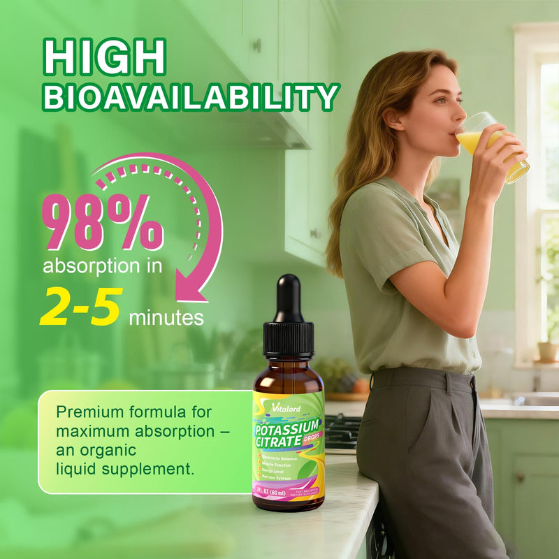 Liquid Potassium 1000mg Drops, Potassium Citrate with Magnesium Supplement for Women, with Zinc Picolinate, Taurine, Vitamin B6 & C, Support Leg Cramps & Muscle Health, 30 Servings