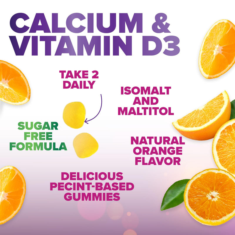 Calcium Supplement Gummies - Sugar Free Calcium Gummy with Vitamin D3 for Best Absorption - Supports Immune Health, Bones & Teeth - Nature's Calcium Chews for Women & Men, Orange Flavor - 120 Gummies 120 Count (Pack of 1)
