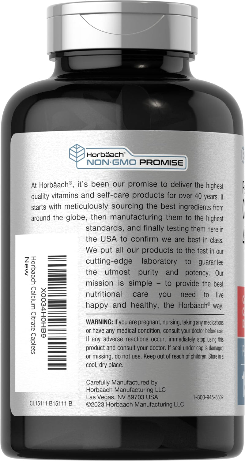 Horbaach Calcium Citrate 400mg with Vitamin D3 | 150 Petite Coated Caplets | For Men and Women | Vegetarian, Non-GMO & Gluten Free Supplement