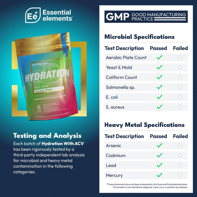 Essential Elements Hydration Packets - Variety Pack - Sugar Free Electrolytes Powder Packets - 15 Stick Packs of Electrolytes Powder No Sugar - Hydration Drink - with ACV & Vitamin C 15 Servings (Pack of 1)