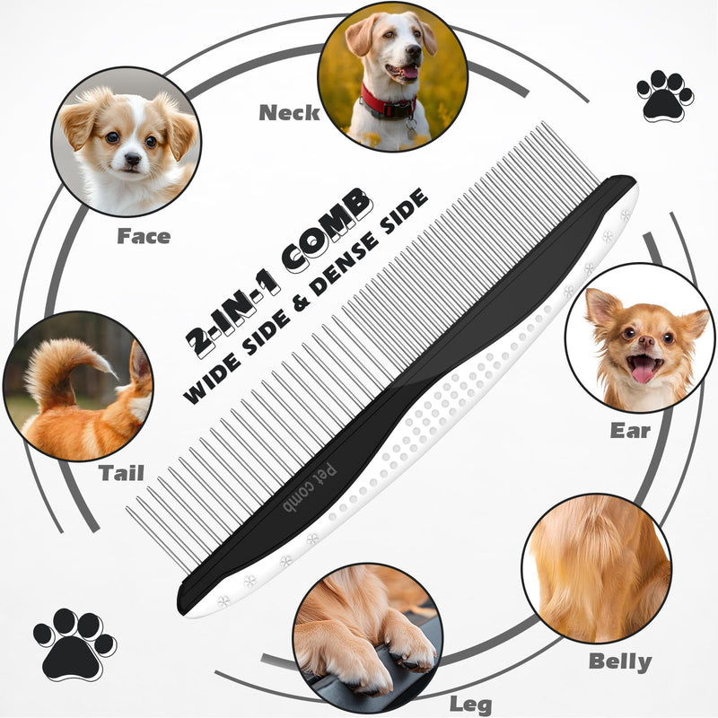 3PCS Dog Grooming Kit I Dog Brush for Shedding I Deshedding Dog Brush I Metal Dog Comb I Dog Bath Brush I Undercoat Rake for Dogs and Cats I Premium Pet Supplies (White Black) White Black - BeesActive Australia