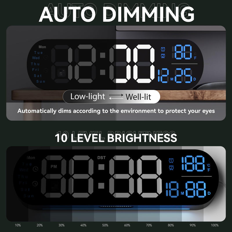 ANALOI Digital Wall Clock Large Display, 13.7 inch Large Digital Wall Clock with RGB Color Changing Remote Control, Date Week Temperature DST, Auto Brightness Dimmer Big Clock with Night Lights Blue - BeesActive Australia