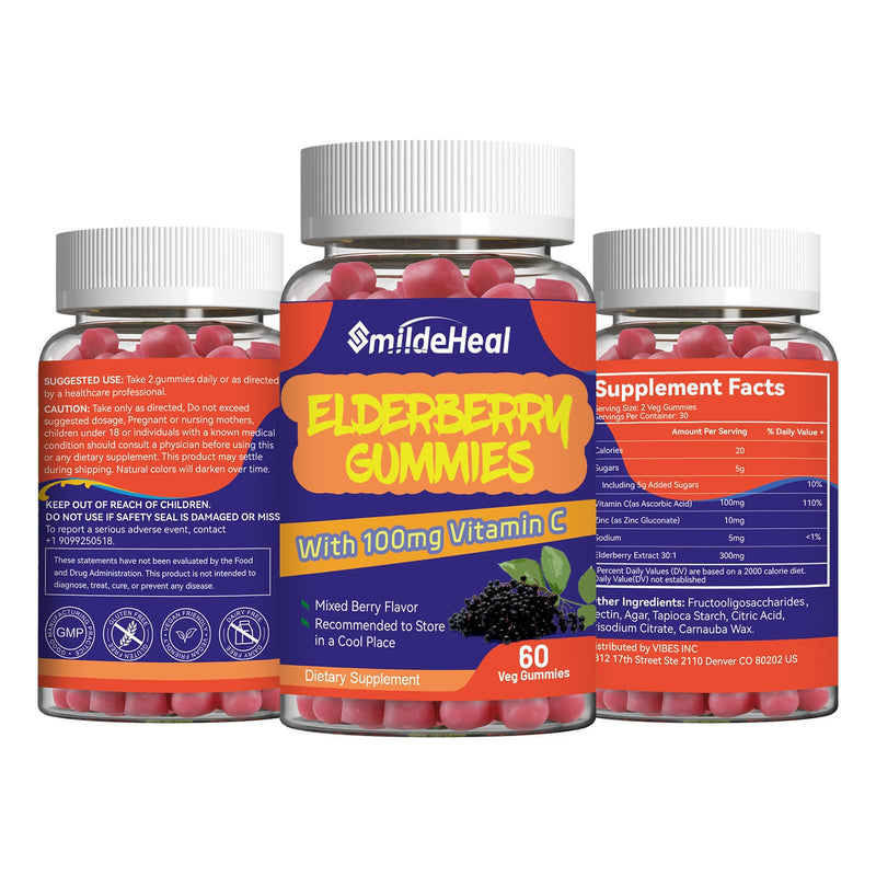 Elderberry Gummies 300mg, with Vitamin C and Zinc, 60 Count | Elderberry Gummies, Elderberry Extract 300mg, with Vitamin C and Zinc, Strawberry Flavor GummiesImmune Support, 60 Count 60 Count (Pack of 1)