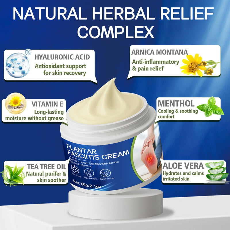 Yeardera Plantar Fasciitis Relief Cream, Heel & Foot Discomfort Relief for Plantar Fasciitis, Heel Spur, Achilles Tendonitis – Natural Herbal Formula with Arnica & Vitamin E– 60g / 2.1 oz