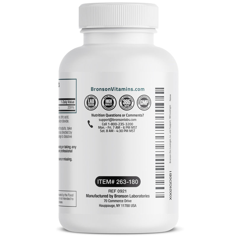 Bronson Zinc Lozenges Antioxidant & Immune Support Supplement Lemon Flavored, 180 Chewable Tablets 180 Count (Pack of 1)