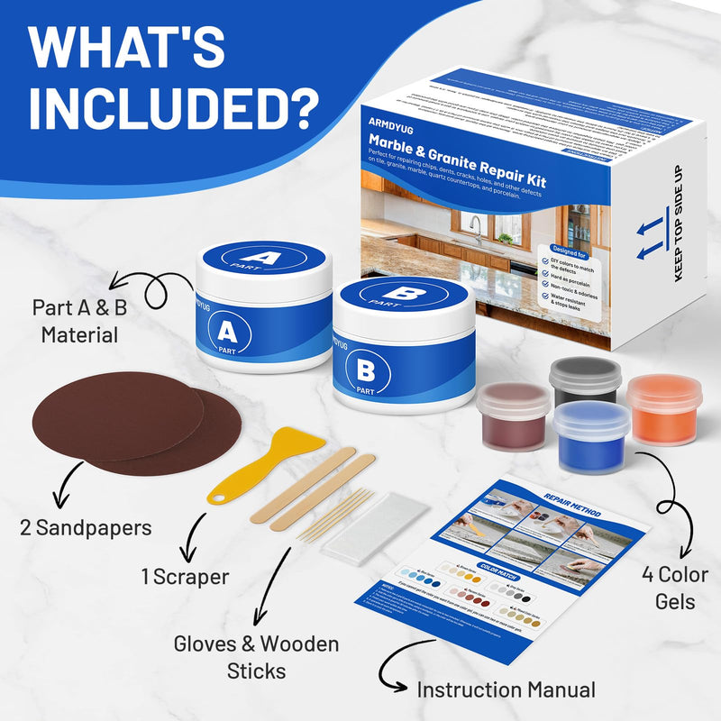 Marble and Granite Repair Kit,DLS Restoration Set,Quartz Granite Countertop Repair Kit for Chips, Dents, Cracks, Holes, Scratches, Rebuilds Missing Pieces for Multiple Surfaces - BeesActive Australia