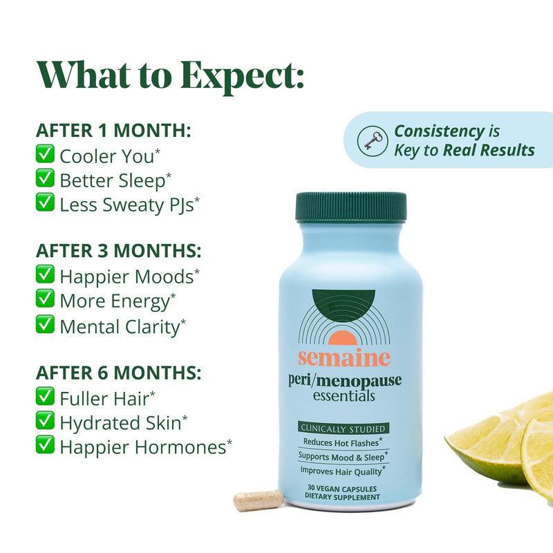 Semaine Peri/Menopause Essentials, 30 Ct. - Fuller Hair, No More Hot Flashes, Hormone Balance, Better Sleep & More - Clinically-Studied, Non-Hormonal Formula - BeesActive Australia