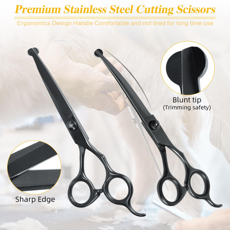 EVERESTA Dog Grooming Scissors with Rounded Safety Tips, Heavy Titanium Pet Grooming Scissors, Professional Thinning Scissors, Straight Scissors with Comb for Dogs and Cats (Black) Professional - BeesActive Australia
