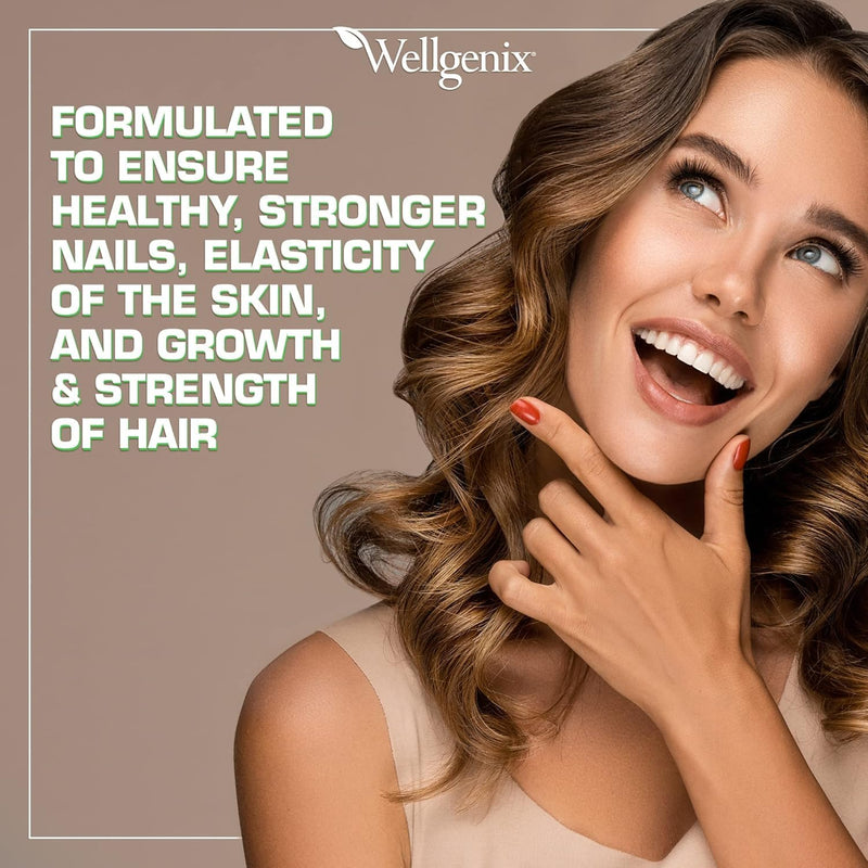 Wellgenix Purvana MAX Hair Skin and Nails Supplement – 5000mcg Biotin with MSM & B-Complex – Support for Thicker Hair, Stronger Nails & Glowing Skin – 30 Veggie Capsules | Biotin, MSM & hyaluronic acid in vegetable capsules for thicker, fuller hair, st...