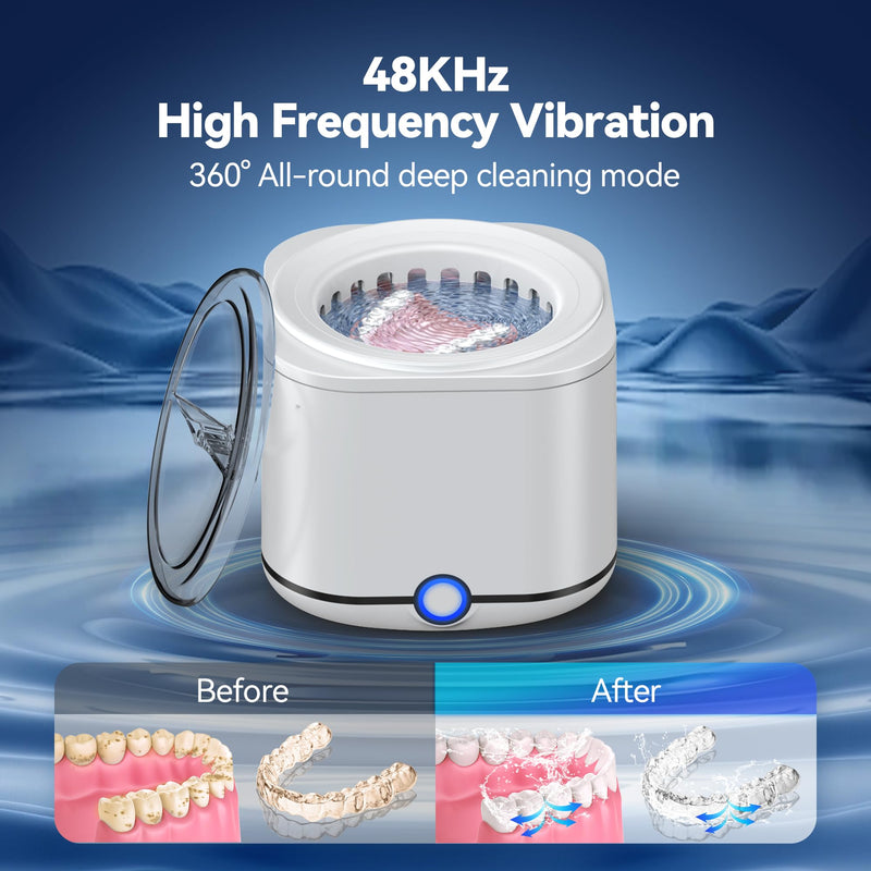 Miorcols Ultrasonic Retainer Cleaner, 48kHz Retainer Cleaner Machine for Dentures, Mouthguard, Braces, Night Guard, Toothbrush, Jewelry with 7.8OZ Dental Cleaning Pod-Cool White Cool White - BeesActive Australia