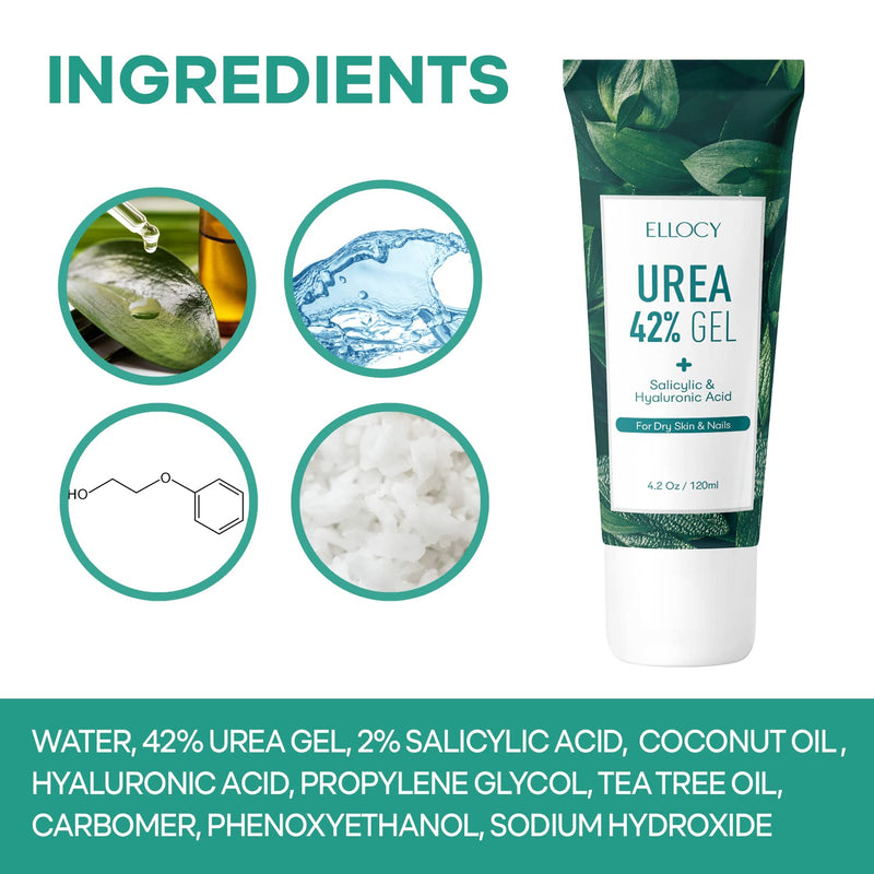 42% Urea Gel - Max Plus Salicylic & Hyaluronic Acid cracked heel repair callus remover for Elbows, Feet, and Hands, and cracked heel, calloused feet remover gel 4oz