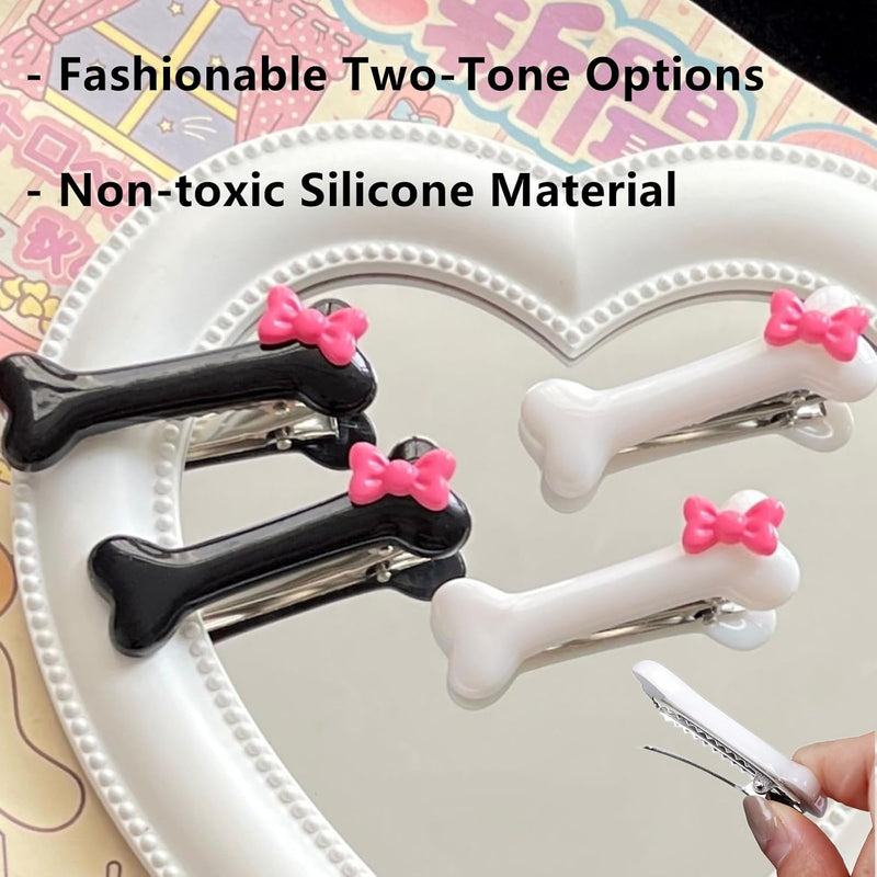 Dog Hair Bows,20 Pack Dog Hair Clips Cute Bone Bow Shaped Snap Dog Hair Bows Pet Hair Barrettes White Black Small Snap Hair Clips Animal Hair Clips Dog Accessories for Pet - BeesActive Australia