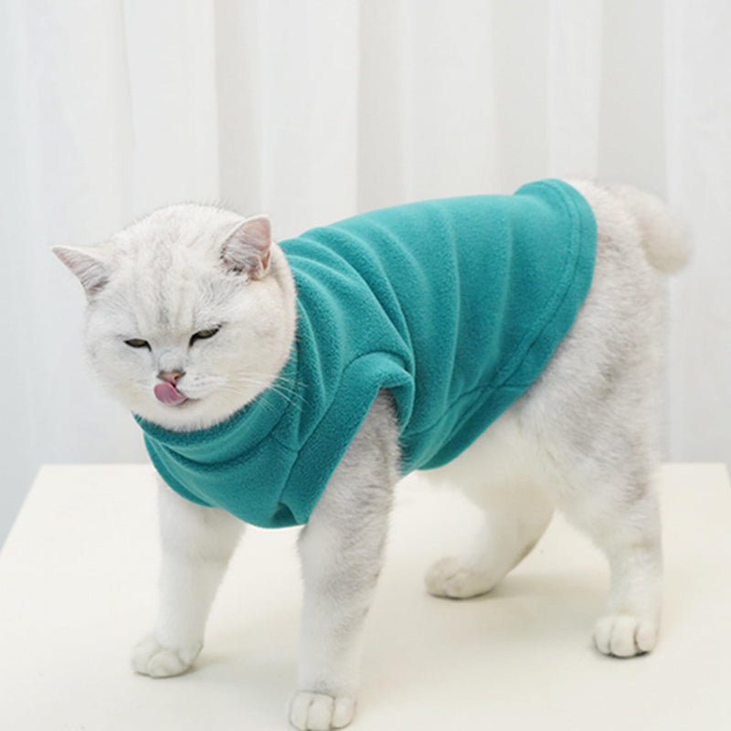 PUMYPOREITY Fleece Cat Vest, Thick Cat Shirt for Winter, Cold Weather Cat Clothes, Soft Kitten Sweater, Cat Sweaters for Cats Only, Blue, M Medium - BeesActive Australia