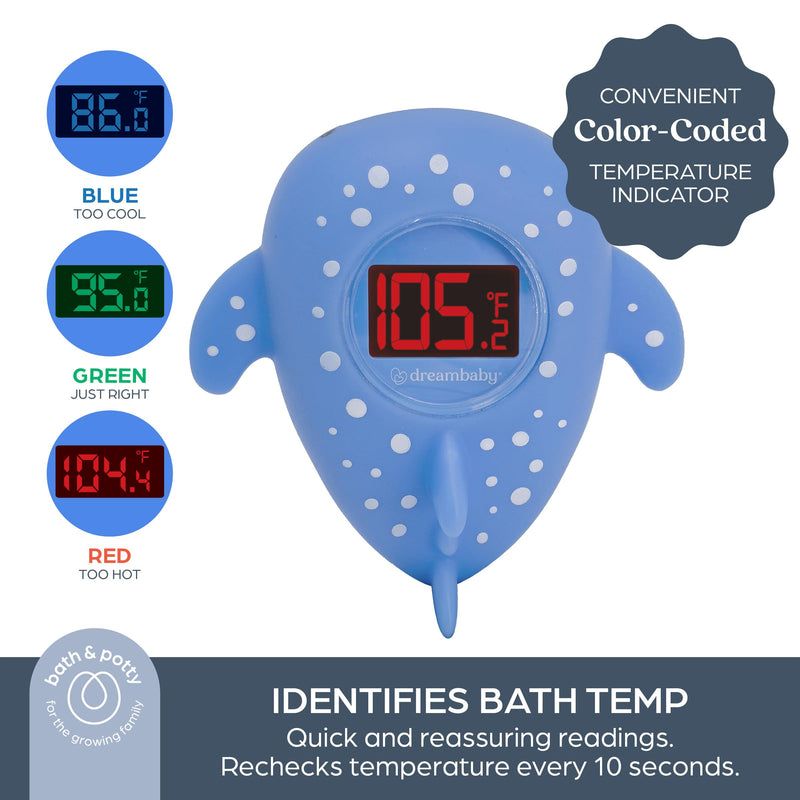 Dreambaby Whale Shark USB Rechargeable Baby Bath Thermometer - Instant Read, Digital Room and Baby Bathtub Water Fun Floating Toy - Newborn Must-Have - BeesActive Australia