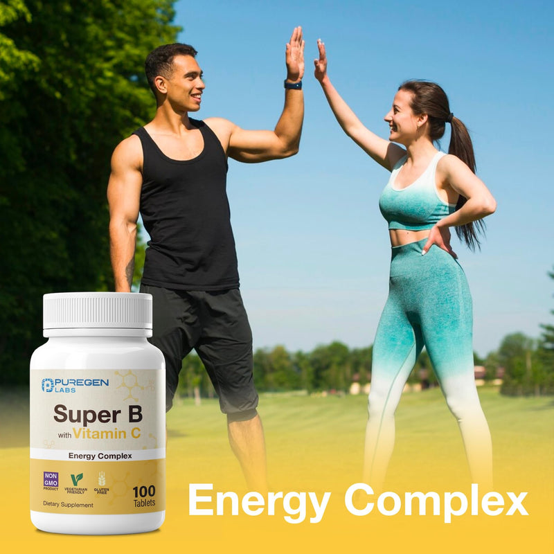 Puregen Labs Super B Energy Complex with Vitamin C - Immune Health, Energy & Nervous System Support - Non-GMO, Gluten-Free 100 Vegetarian Tablets 1