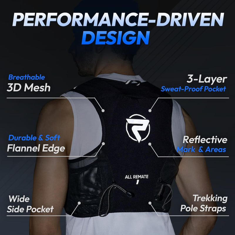 All-in-One Multi Sport Trail Running Vest including Water Bottle, Whistle, 11 Pockets & 6 Straps – Ergonomic Lightweight Reflective Gear - BeesActive Australia