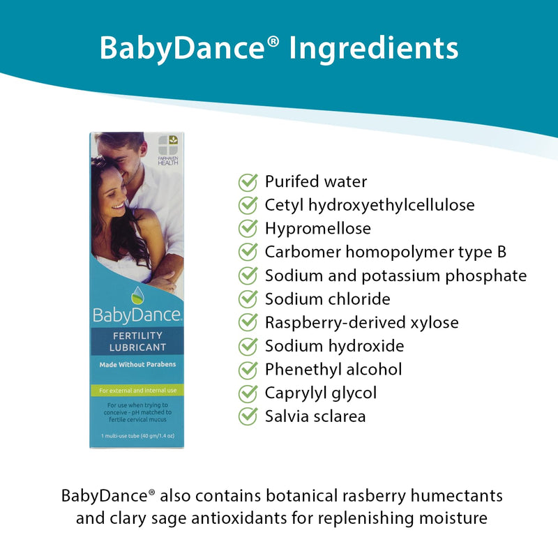 Fairhaven Health BabyDance Fertility Lubricant | for Women and Men Trying to get Pregnant | Water Based Personal Lube | Made Without Parabens | 40 Grams BabyDance Flip-Top Tube No Applicators - BeesActive Australia